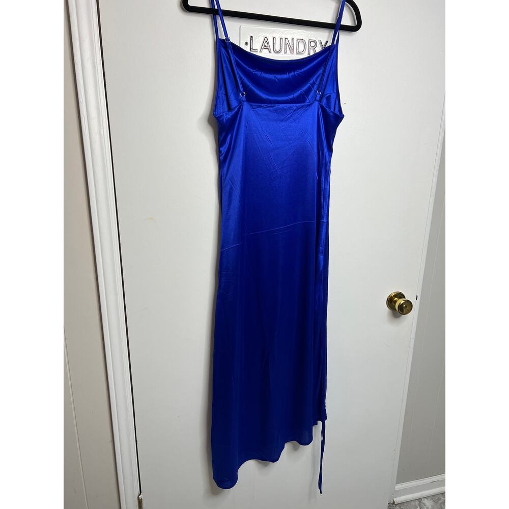 Womens Satin Blue Cinch Side Sz L Slip Dress NNT